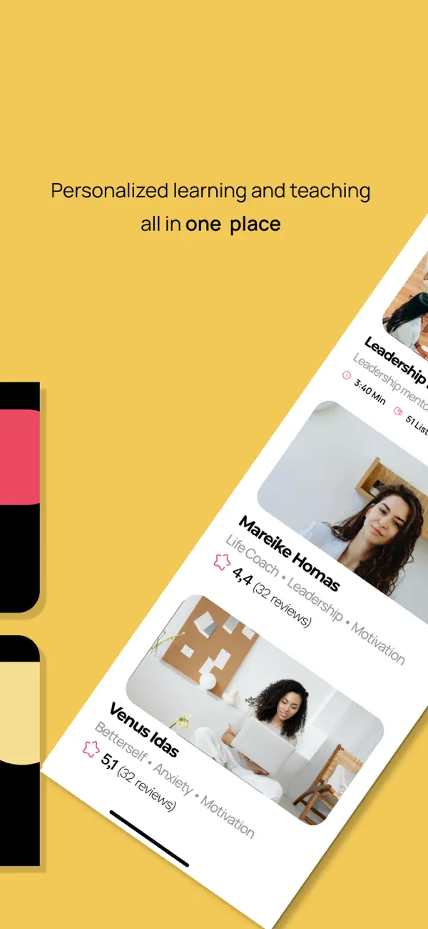 Official heyCoach App Store screen with coach profiles and specialties